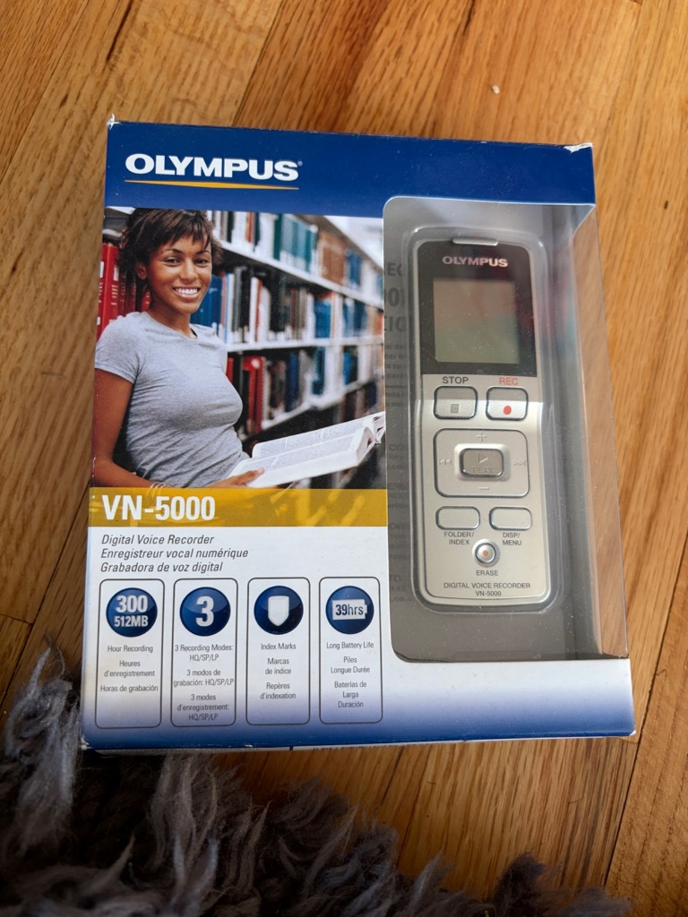 Olympus VN-5000 Digital Voice Recorder in Silver and Blue Packaging